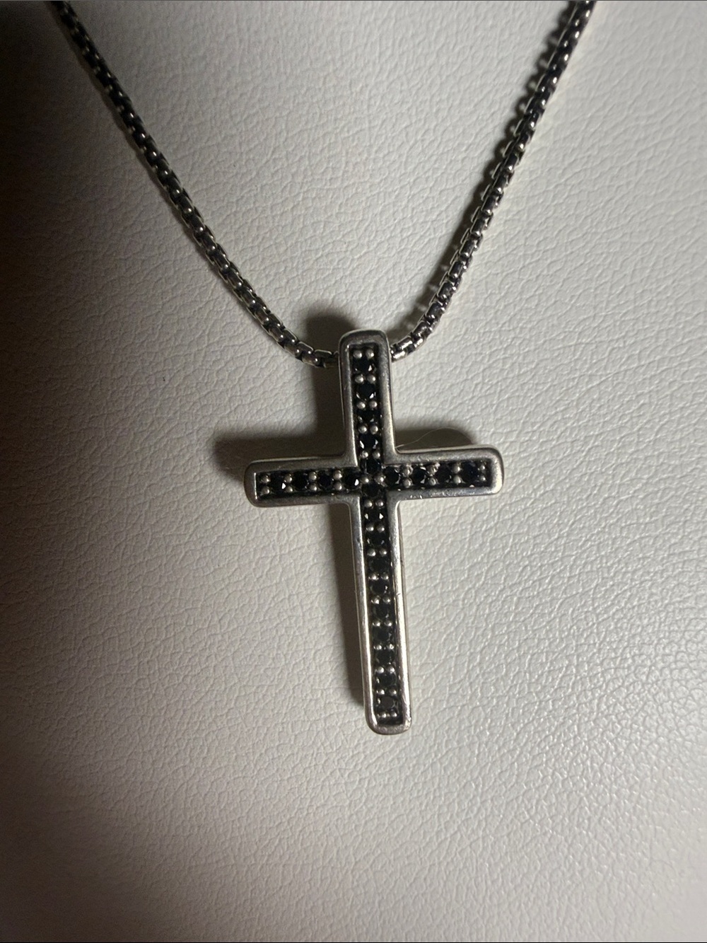 David Yurman Silver Cross Necklace with Black Accents - Picture 2 of 4